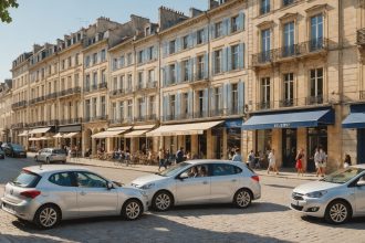 Véhicule de location devant un vignoble à Bordeaux