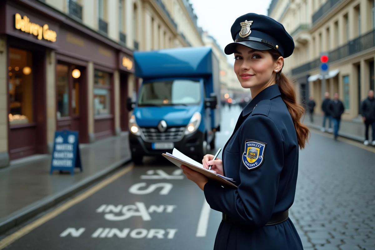 Agent municipal écrivant un ticket près d’un camion de livraison