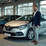 Homme dans une concession automobile française examinant la voiture la plus vendue en 2026