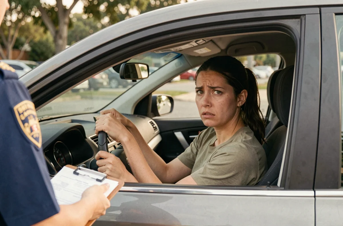 Conductrice inquiète au volant lors d'un contrôle de police avec vérification du taux d'alcoolémie
