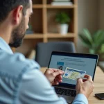 Homme consultant son solde de points de permis de conduire sur le portail ANTS depuis son bureau à domicile