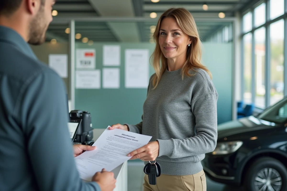 Femme remet un document d