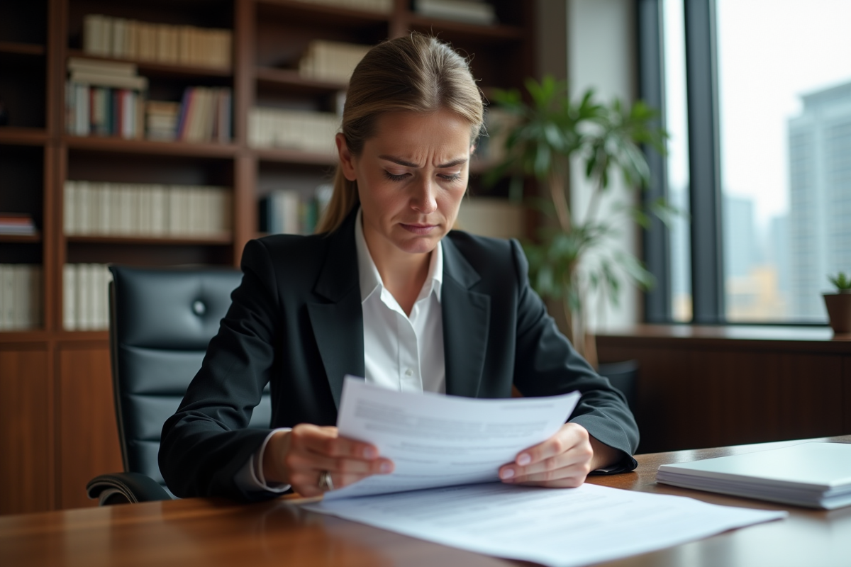 Femme d affaires examinant des documents financiers dans un bureau moderne
