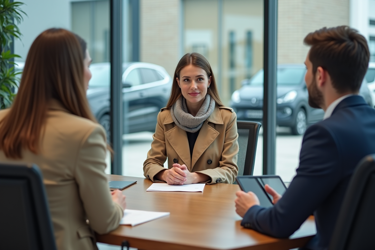 Femme dans un showroom avec un agent de vente électrique