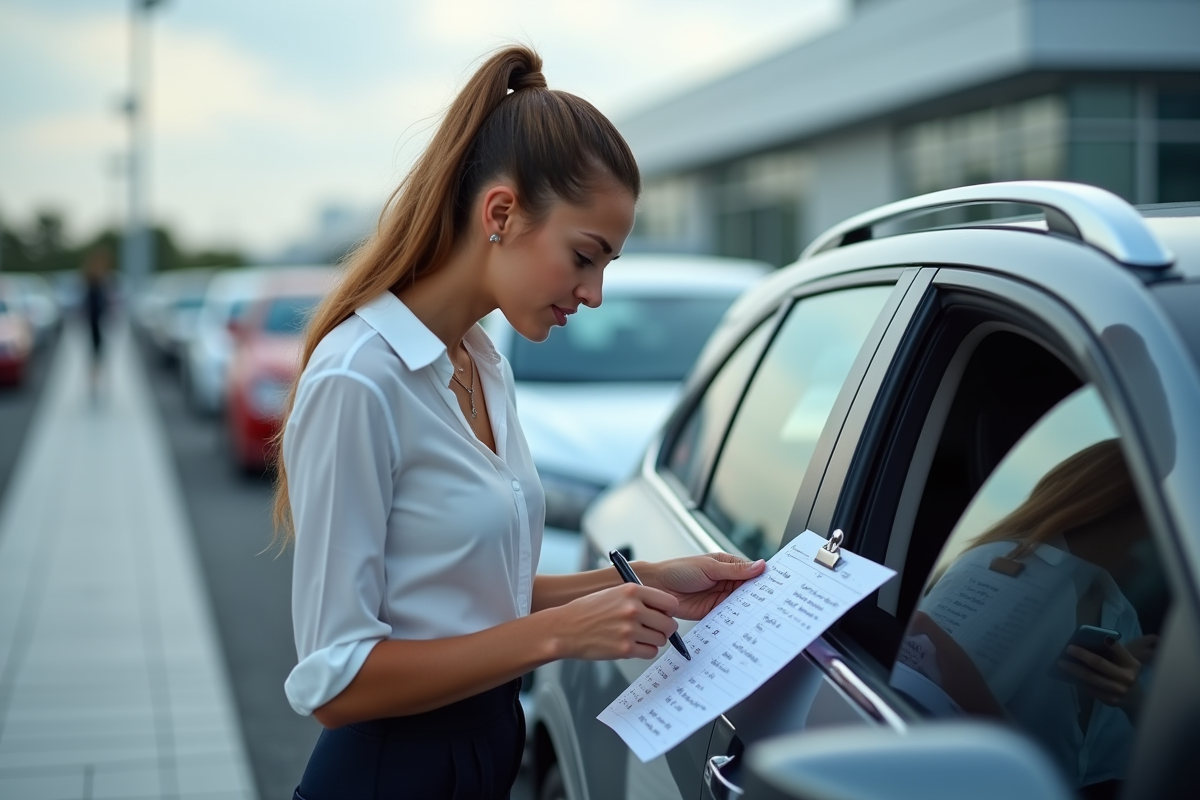 Femme regardant la fiche prix d