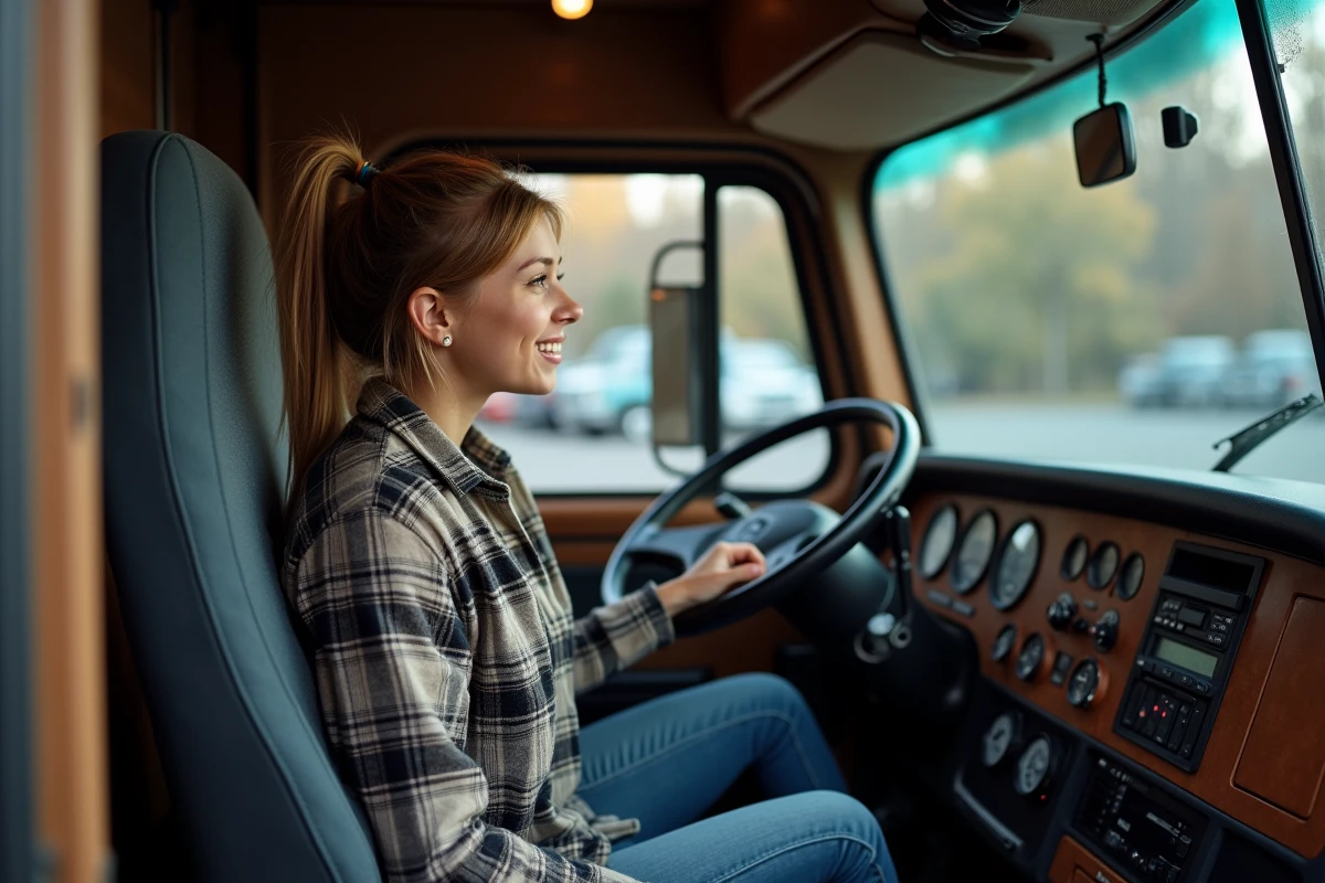 Jeune femme examinant le tableau de bord d