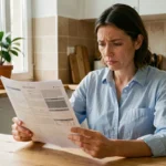 Femme lisant son contrat d'assurance auto avant résiliation anticipée
