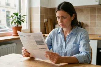 Femme lisant son contrat d'assurance auto avant résiliation anticipée