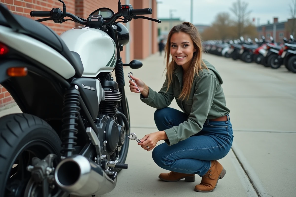 Jeune femme inspectant le moteur d