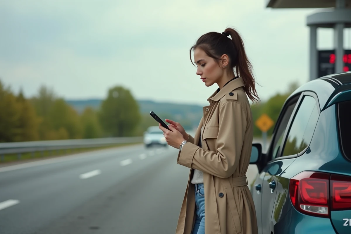 Jeune femme avec téléphone près d