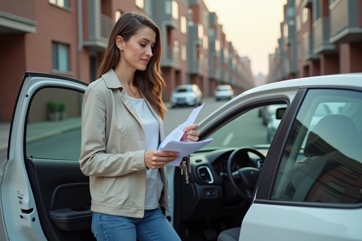 Femme avec clés et documents d'assurance voiture