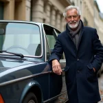 Homme dans la cinquantaine près d'une BMW des années 90