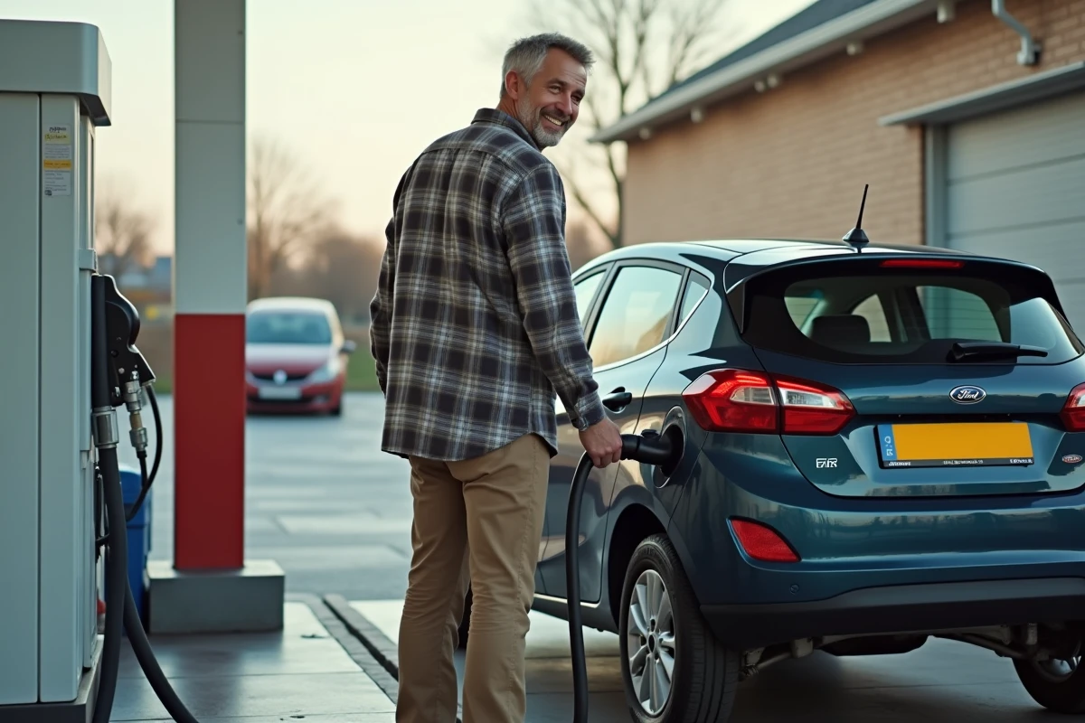 Homme gonflant le pneu d