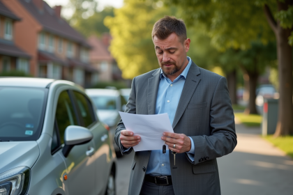 Homme inquiet avec clés de voiture et lettre officielle