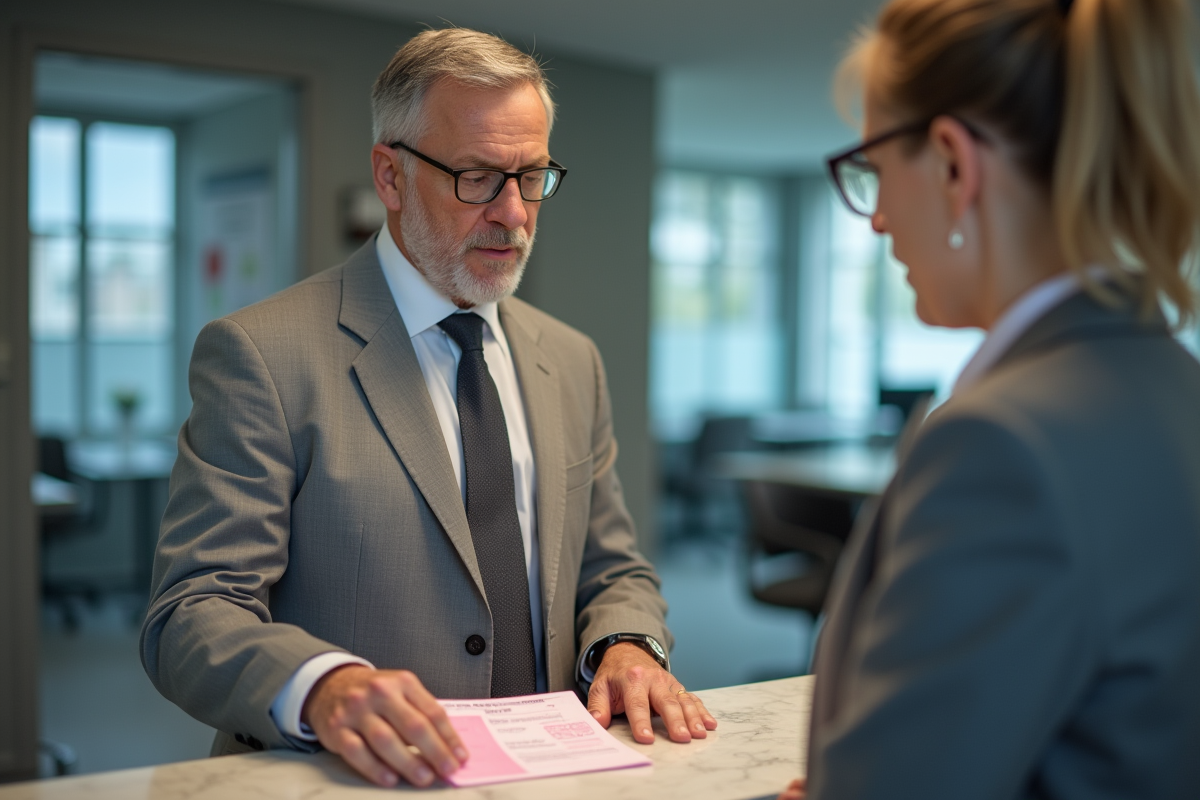 Homme français présentant son permis de conduire au guichet