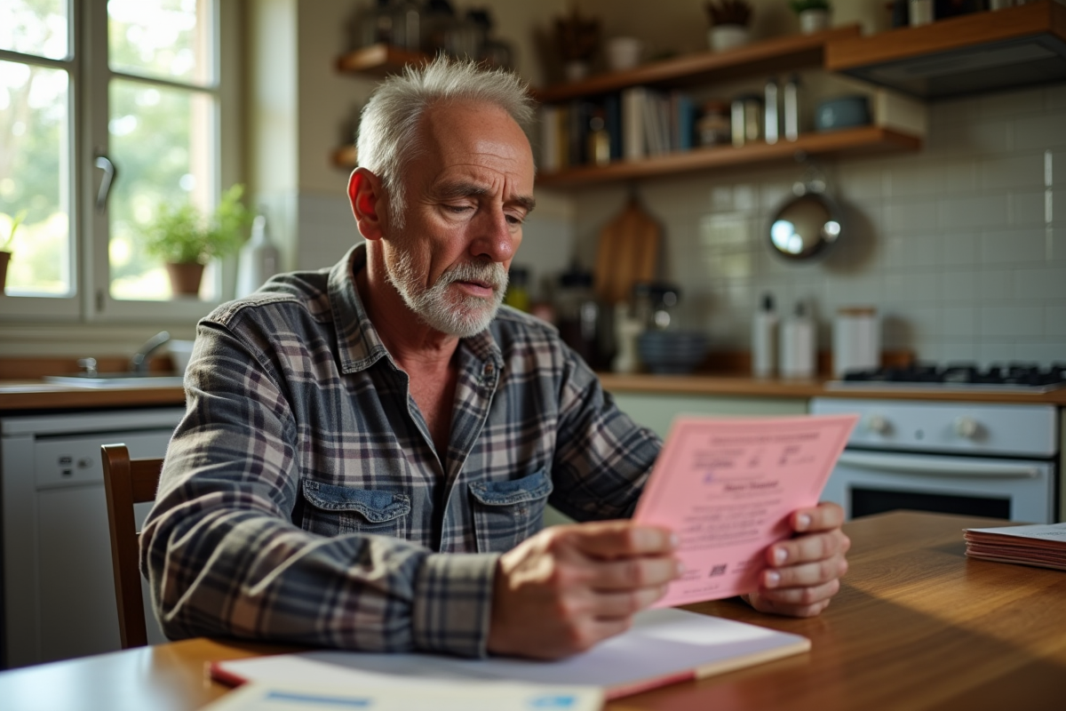 Homme français examine une vieille licence de conduire rose