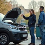 Homme d'âge moyen devant une Peugeot Partner Tepee en atelier