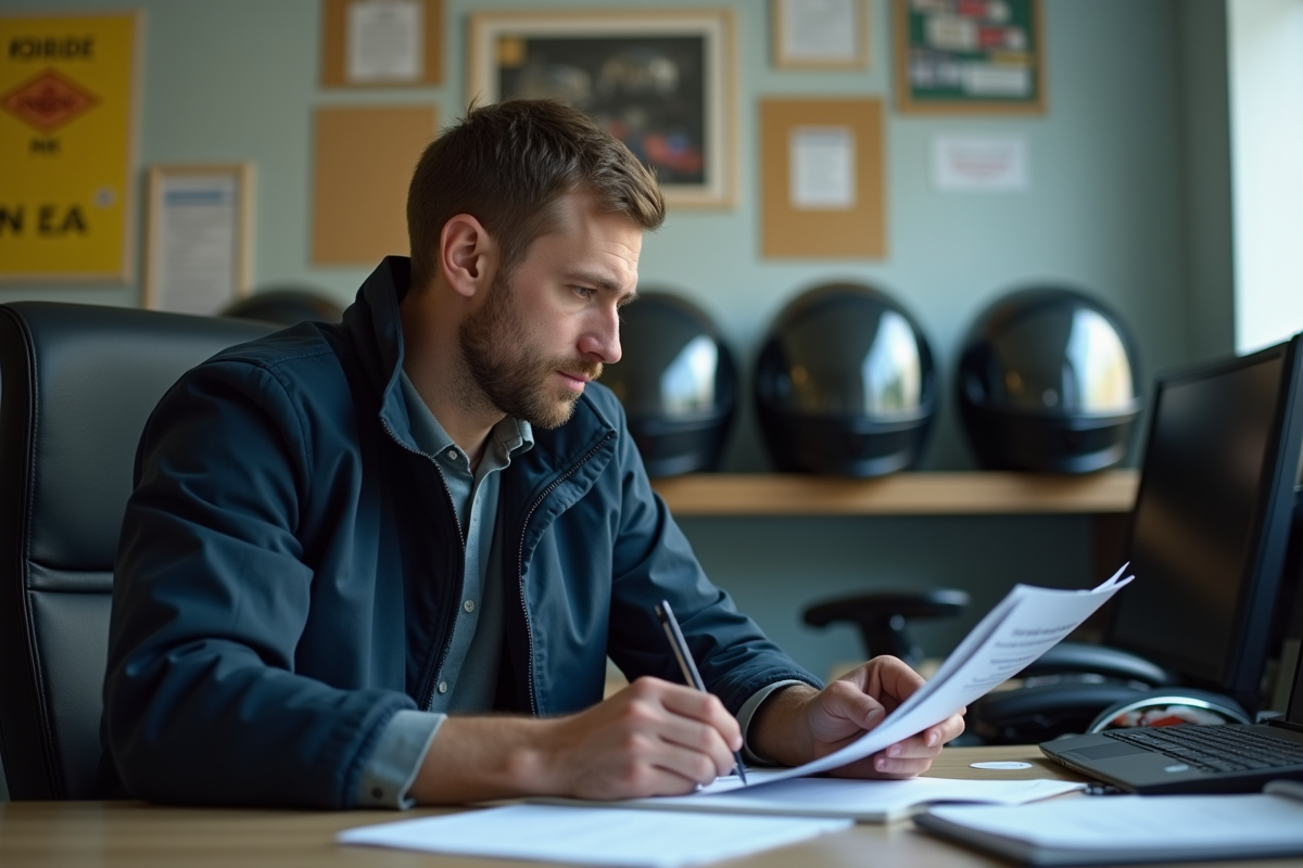 Homme remplissant papier dans bureau d