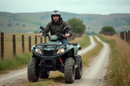 Homme en équipement outdoor sur quad en pleine nature