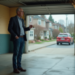 Homme d'âge moyen dans un garage résidentiel vide