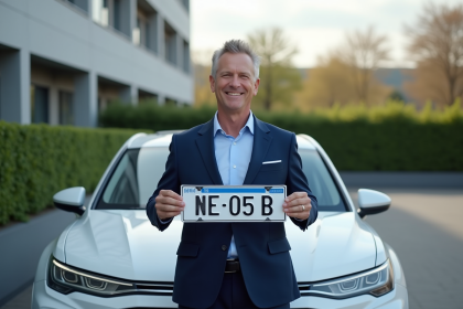 Homme d'âge moyen avec plaque luxembourgeoise et voiture blanche
