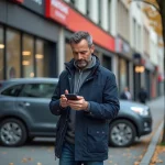 Homme français compare prix de pneus avec son smartphone