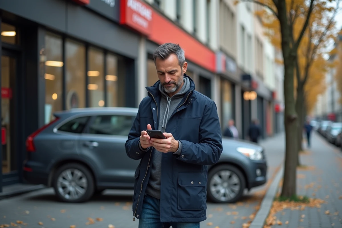 Homme français compare prix de pneus avec son smartphone