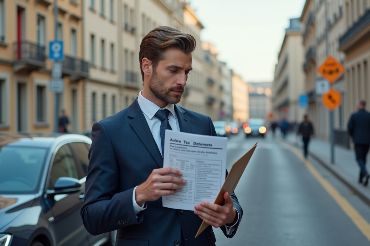 Homme en costume regardant un graphique auto taxe