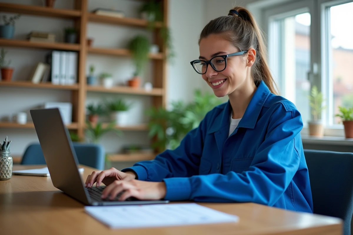 Jeune femme ingénieur travaillant sur ordinateur dans un bureau