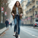 Jeune femme en scooter électrique dans Paris
