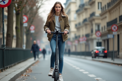 Jeune femme en scooter électrique dans Paris