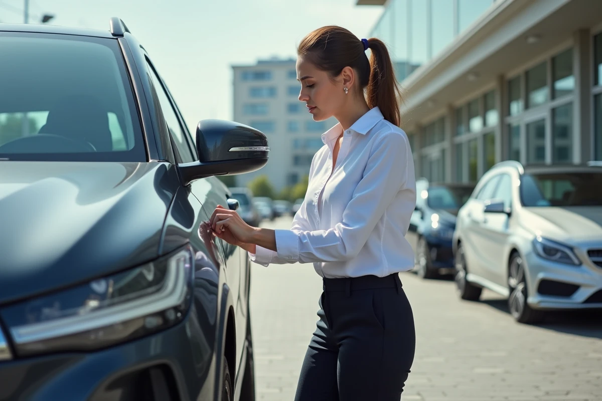 Jeune femme inspectant la poignée d