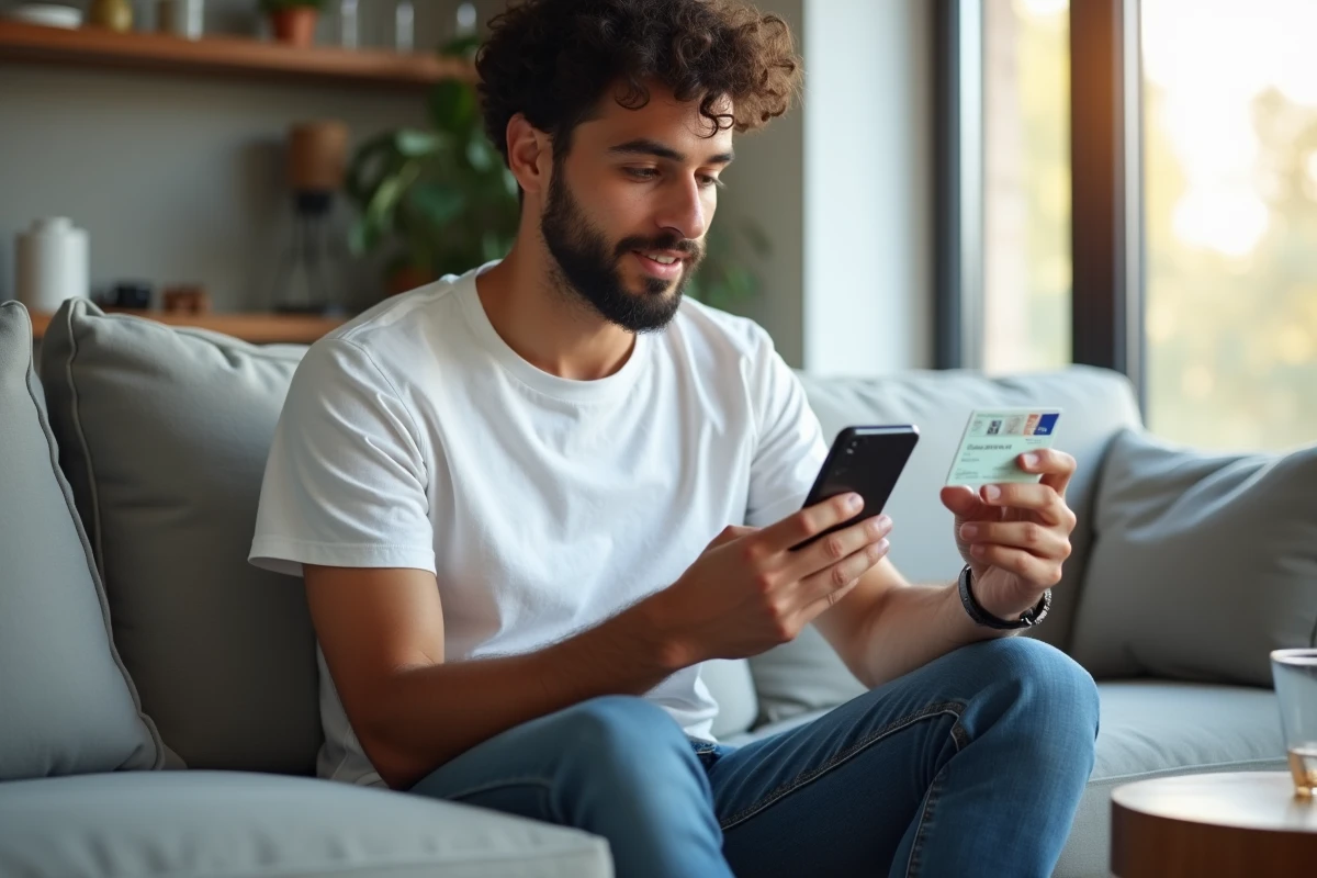 Jeune homme consultant la date de délivrance de son permis de conduire sur smartphone