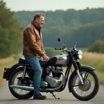 Homme en veste vintage à côté d'une moto ancienne