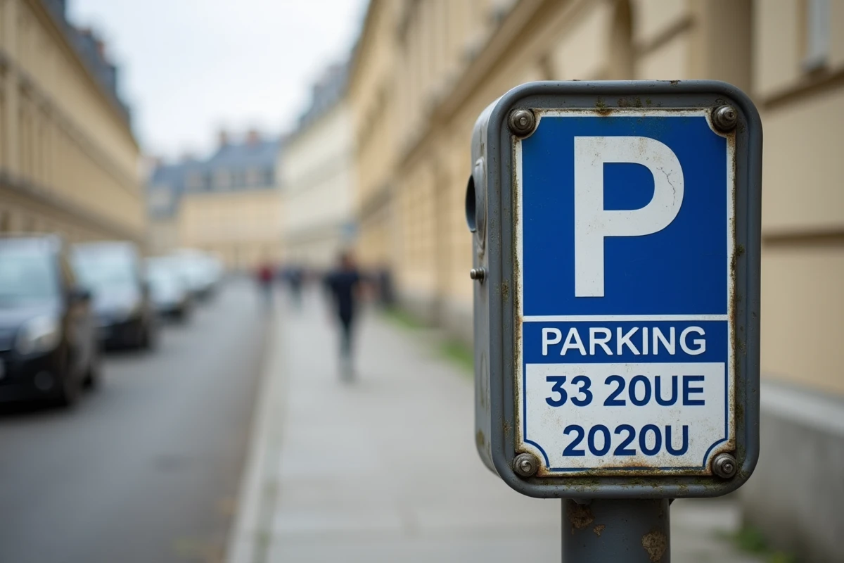 Panneau de signalisation indiquant les horaires de stationnement gratuit dans une rue de Versailles