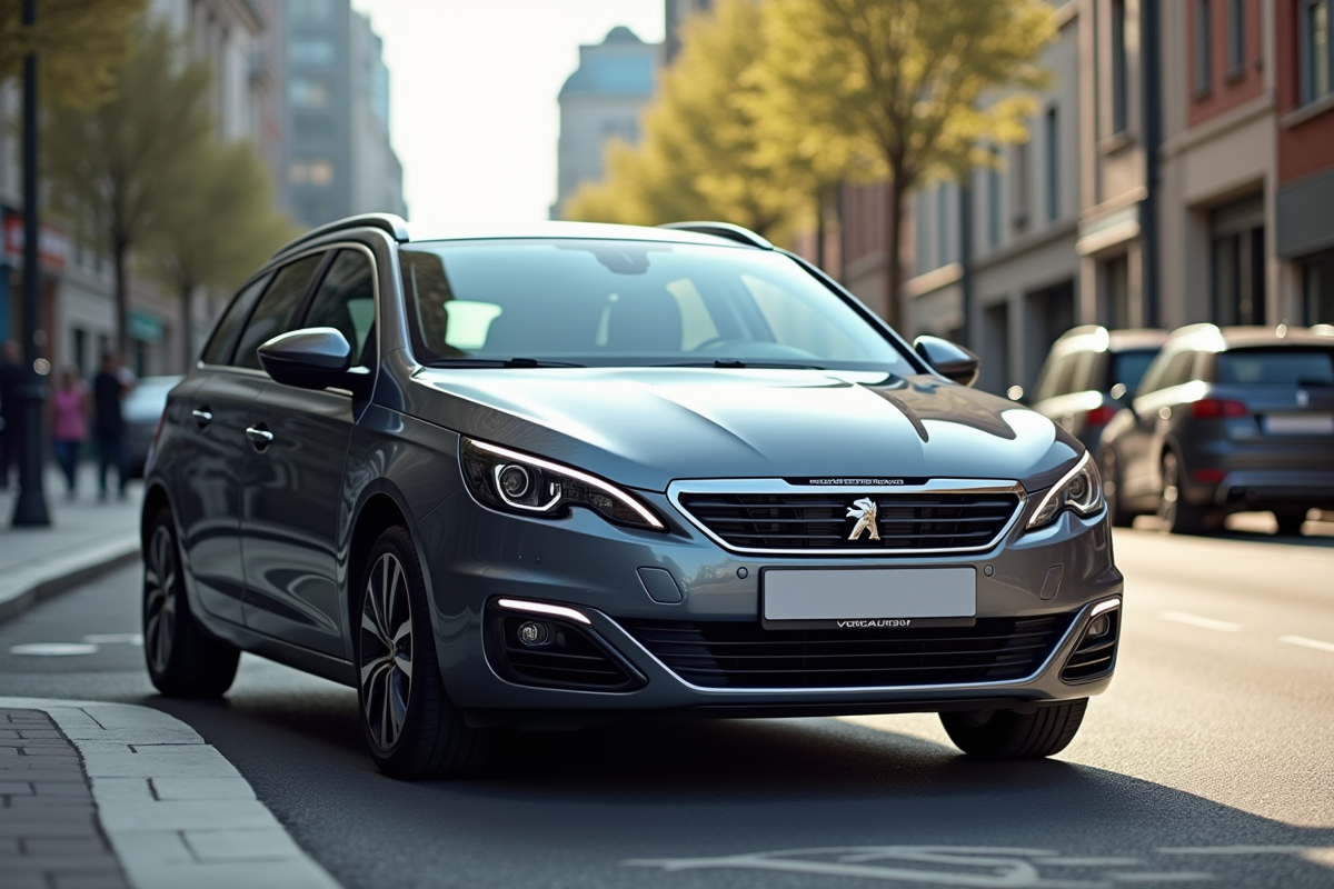 Peugeot 308 GT Line automatique en ville en plein jour