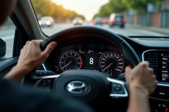 Tableau de bord de voiture avec vitesse en kmh et mph