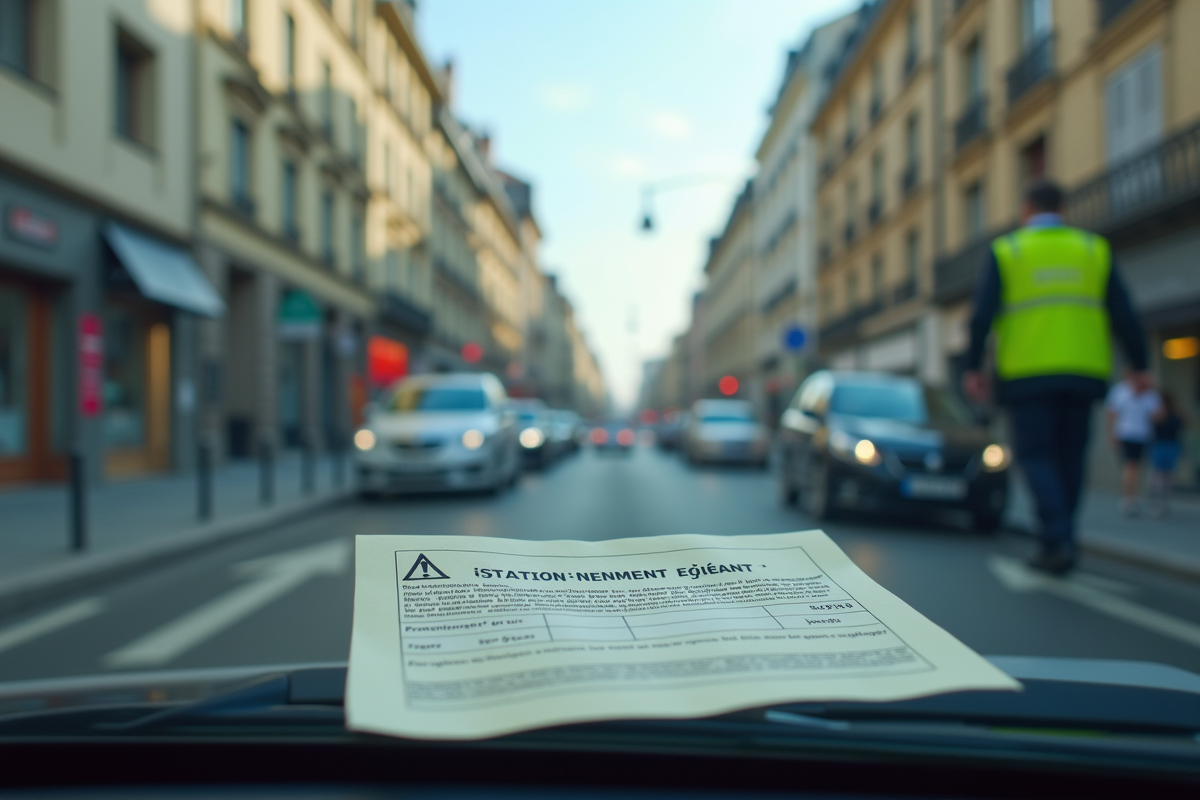 Avertissement stationnement gênant sur une voiture en ville